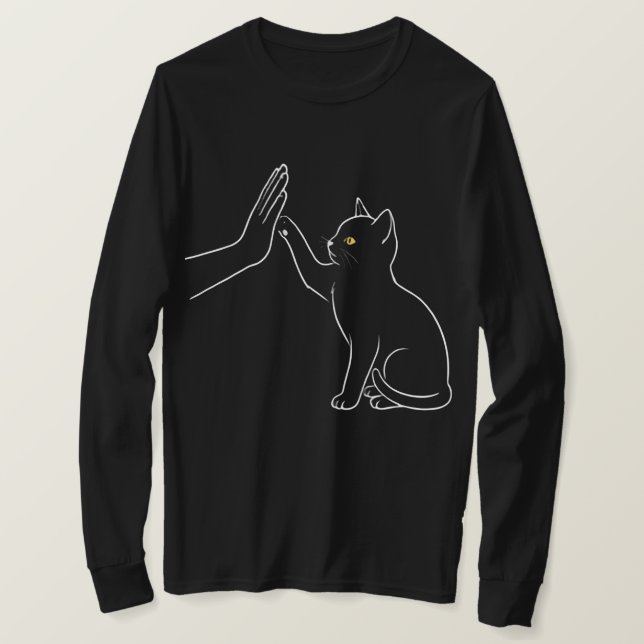 Cat Paw High Five Line Art Black-Pet Lover Tee (Design Front)