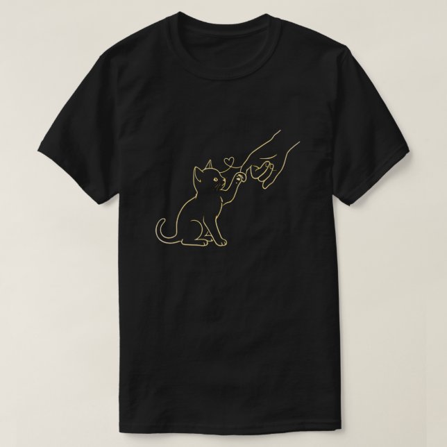 Cat Paw High Five Line Art Black-Pet Lover Tee (Design Front)