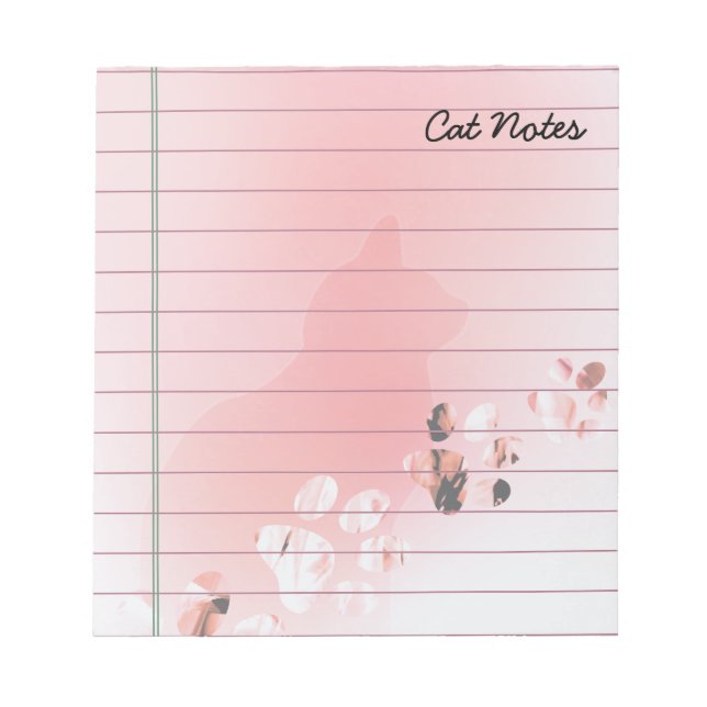Cat Paw Personalize Pink Prints For Cat Lovers Notepad (Front)