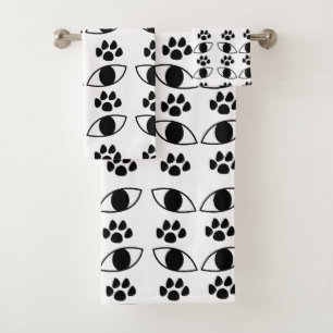 Cat Paw Print Black and White Bath Towel Set