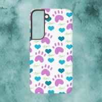 Cat Paw Print Heart Meow Pattern Pink Blue Green