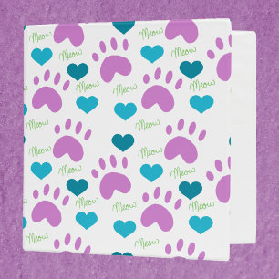 Cat Paw Print Hearts Meow Pattern Binder