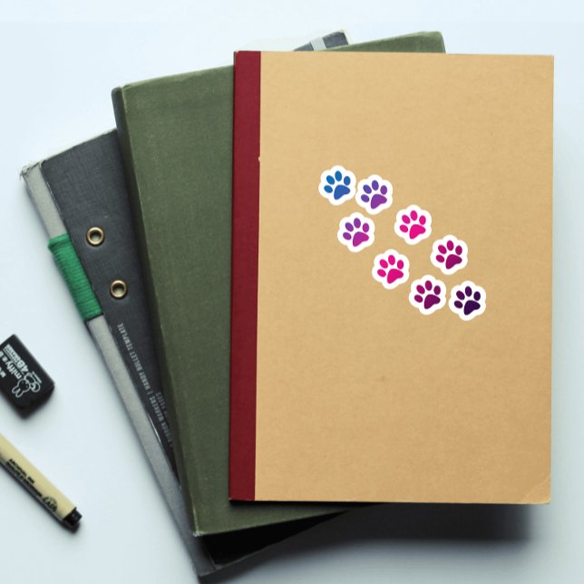 Cat Paw Print Pink Blue Purple (A fun die cut sticker of pink, blue and purple cat paw prints)