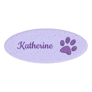 cat paw print - purple - name tag