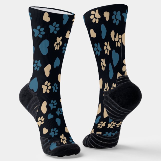 Cat Paw Prints and Hearts Pattern Socks  (Angled)