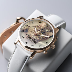 Cat Paw Prints Frame Photo Personalized Watch
