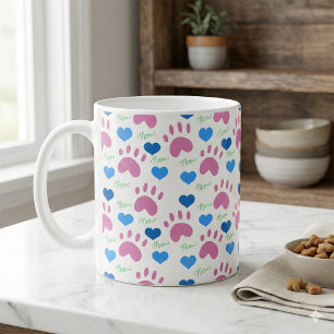 Cat Paw Prints Hearts Meow Pink Blue Green Coffee Mug