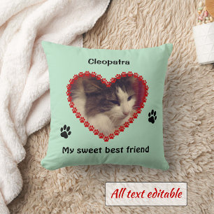 Cat paw prints memorial custom photo throw pillow