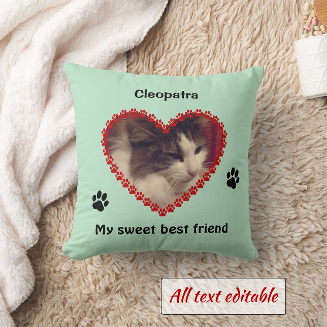 Cat paw prints memorial custom photo throw pillow (Creator Uploaded)