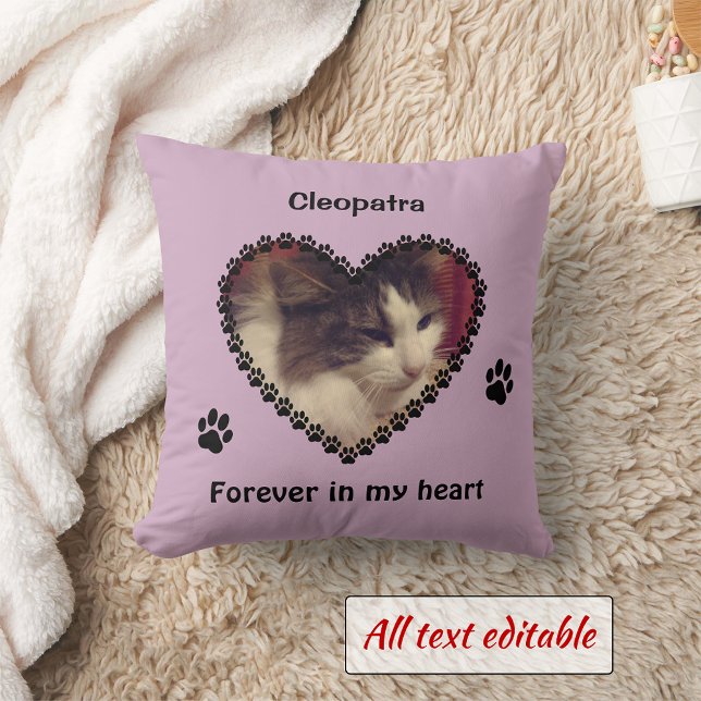 Cat paw prints memorial your photo lilac throw pillow (Creator Uploaded)