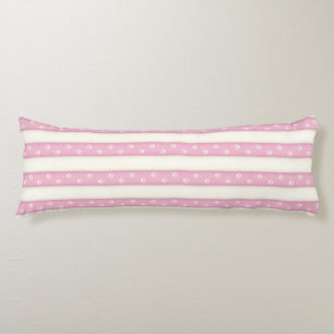 Cat Paw Prints on Pink & Antique White Stripes Body Pillow