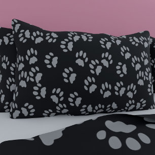 Cat Paw Prints Pattern Black and Grey Pillowcase