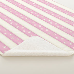 Cat Paw Prints Pink & Antique White Stripes Sherpa Sherpa Blanket