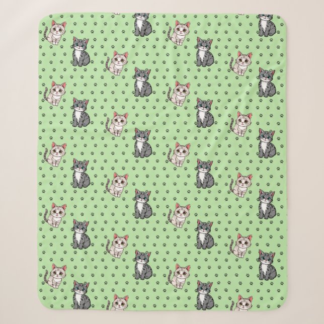 Cat Paw Prints Sherpa Blanket (Front)