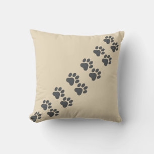 Cat Paw Prints Trail Beige Linen Texture Throw Pillow