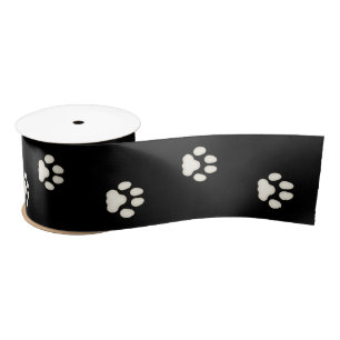 Cat Paw Prints Walking on Black 3" Satin Ribbon