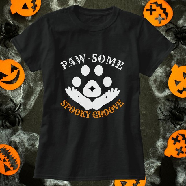 Cat Paw Spooky Groove Modern Personalize Halloween T-Shirt (Creator Uploaded)