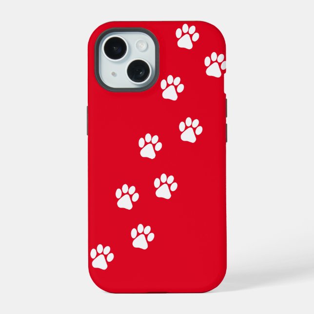 Cat Paw Trace Pattern Customizable iPhone 15 Case (Back)