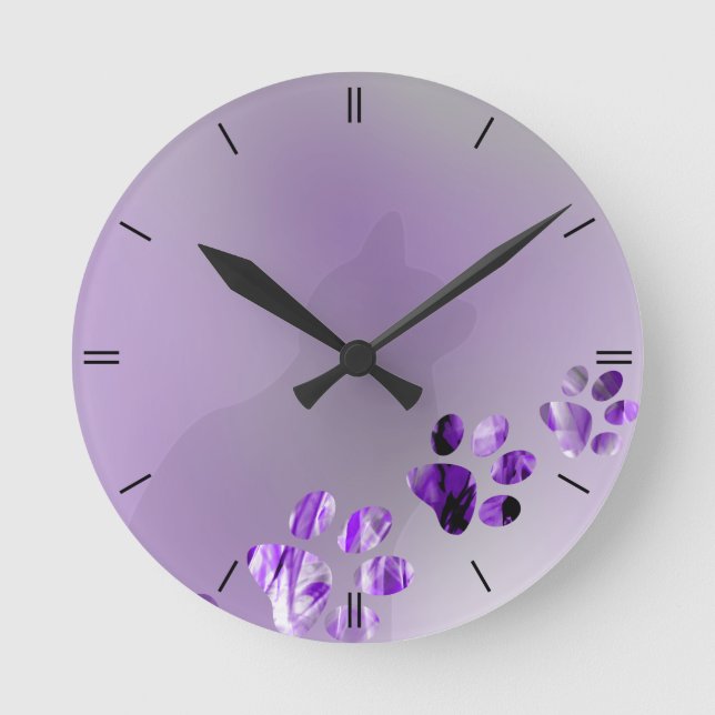 Cat Paw Violete Round Clock (Front)