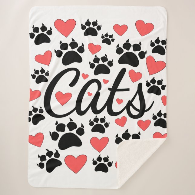 Cat Paws Claws And Red Hearts Sherpa Blanket (Front)