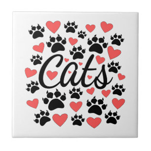 Cat Paws Claws And Red Hearts Tile
