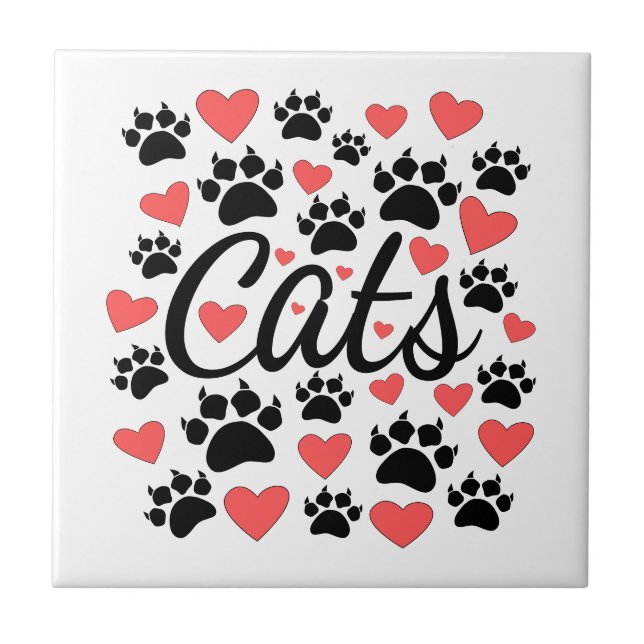 Cat Paws Claws And Red Hearts Tile (Front)