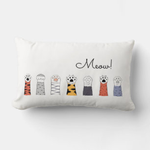 Cat Paws MEOW Pet Lovers Decor Fun Colourful Lumbar Pillow