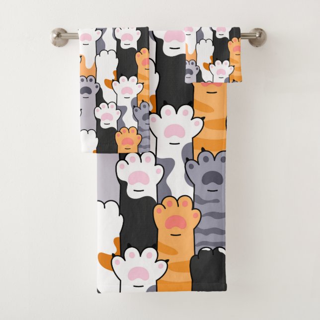 Cat Paws Pattern Bath Towel Set (Insitu)