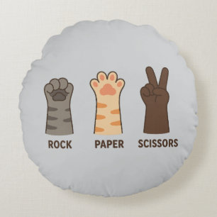 Cat Paws Rock Paper Scissors Round Pillow