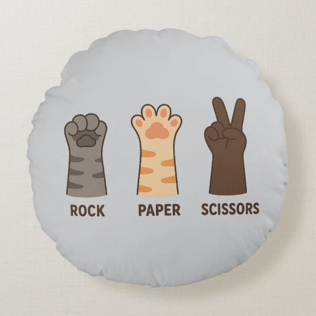 Cat Paws Rock Paper Scissors Round Pillow (Front)