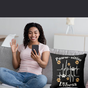 Cat Paws Vibes Cuddles On Cute Modern Funny Black Throw Pillow