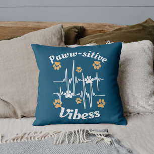 Cat Paws Vibes Cuddles On Cute Modern Funny Blue Throw Pillow
