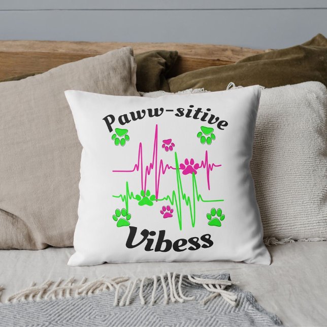 Cat Paws Vibes Cuddles On Cute Modern Funny White Throw Pillow (Creator Uploaded)