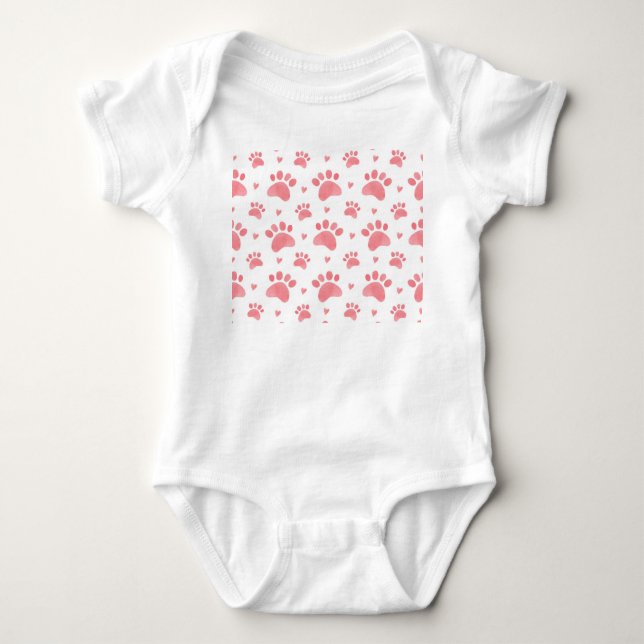 Cat Paws Watercolor Pattern Baby Bodysuit (Front)