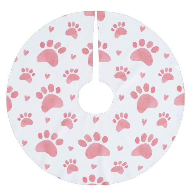 Cat Paws Watercolor Pattern Brushed Polyester Tree Skirt (Front)