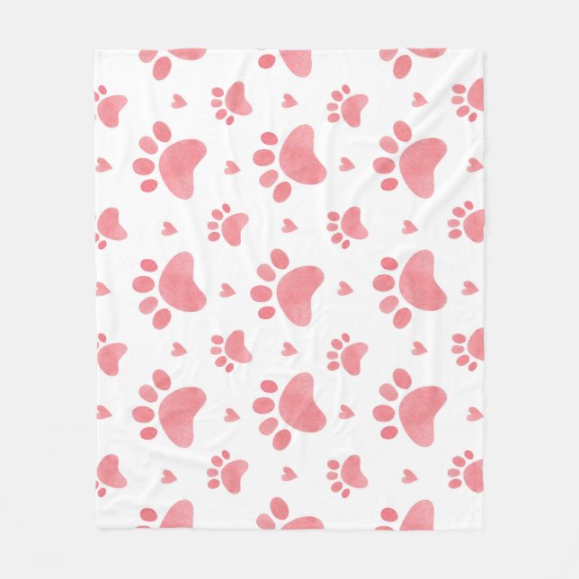 Cat Paws Watercolor Pattern Fleece Blanket (Front)