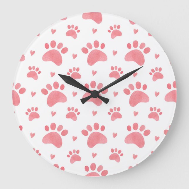 Cat Paws Watercolor Pattern Large Clock (Front)