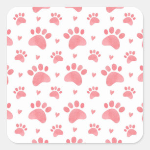 Cat Paws Watercolor Pattern Square Sticker