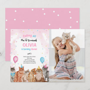 Cat Pawty Animals Girl Birthday Photo Invitation