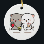 Cat peach and goma muchi ceramic ornament<br><div class="desc">Cat peach and goma muchi</div>