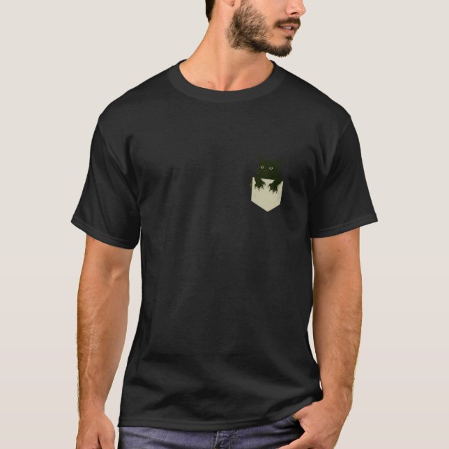 Cat Peeking Out of Pocket Kitty Kitten Claws Funny T-Shirt (Front)