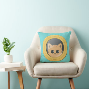 Cat Peeping Through Boat Porthole Throw Pillow