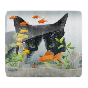 Cat Peering in Fish Tank Cutting Board