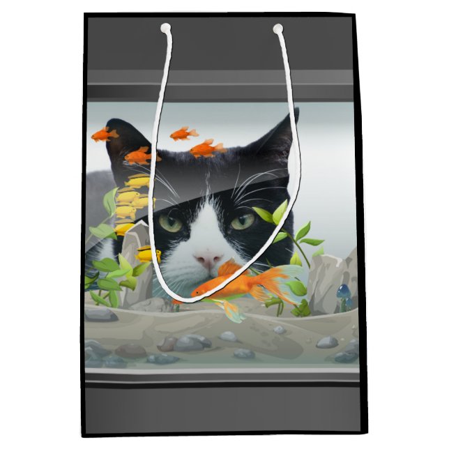 Cat Peering in Fish Tank Medium Gift Bag (Front)