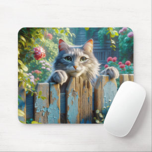 Cat Peering Over a Fence Mouse Pad