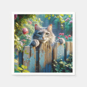 Cat Peering Over a Fence Napkin