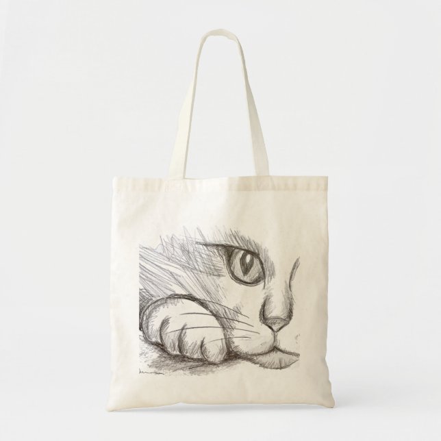 Cat Pencil Drawing Tote Bag (Front)