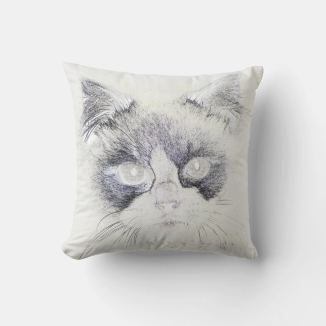 Cat pencil sketch throw pillow (Front)