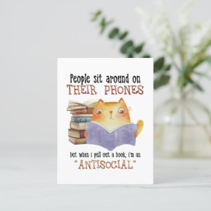 Cat People Sit On Their Phone Antisocial Cat Lover Postcard
