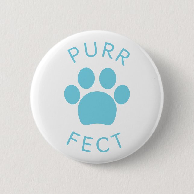 Cat Perfect Blue Purr Paw Print 2 Inch Round Button (Front)